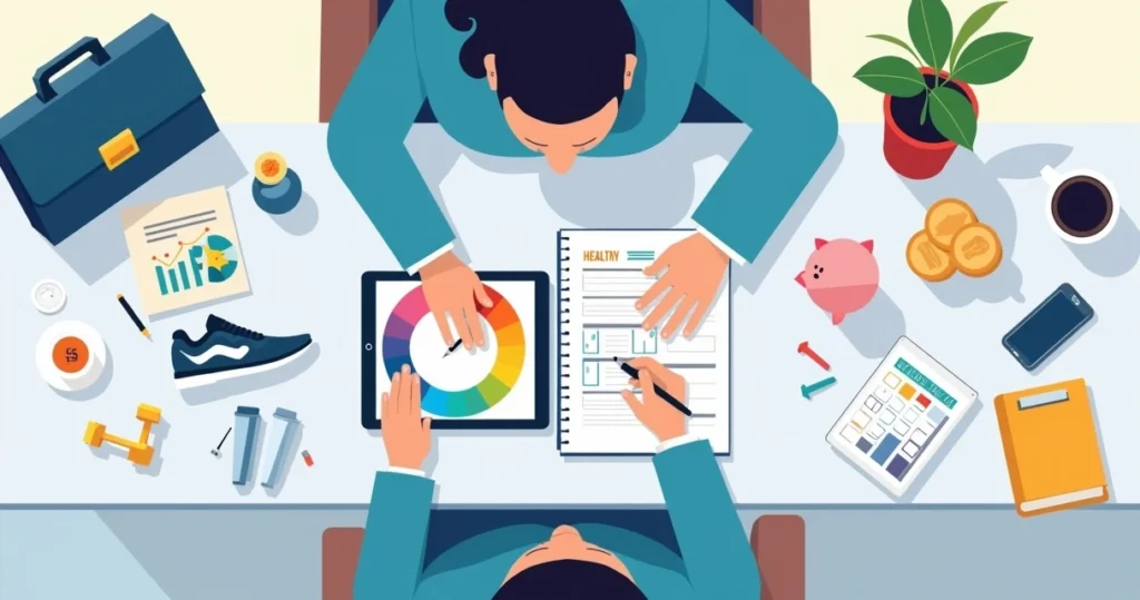 Person using a wheel of life chart during a morning routine planning session